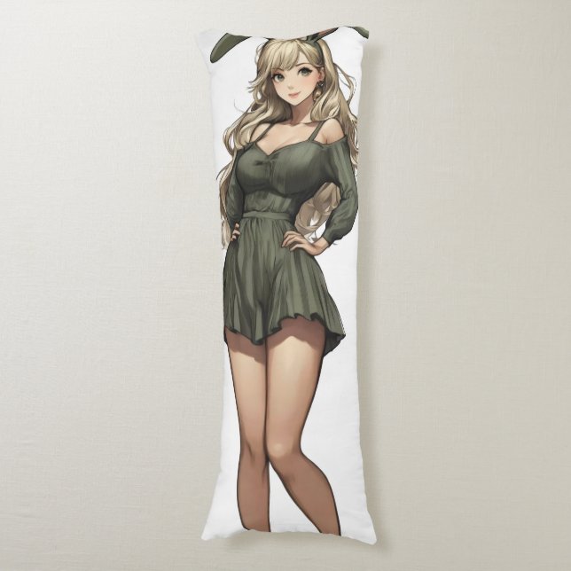 Blond Bunny Girl Anime Seitenschläferkissen (Vorderseite Vertikal)
