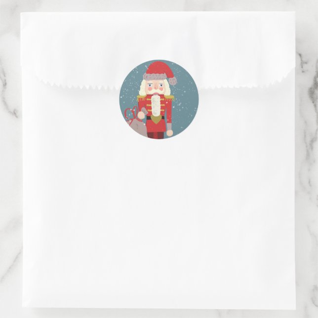 Blond Christmas Nutcracker Santa Teal Runder Aufkleber (Tasche)