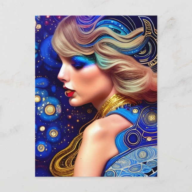 Blond der Blauen Augen Abstrakt in der Galaxie Postkarte (Vorderseite)