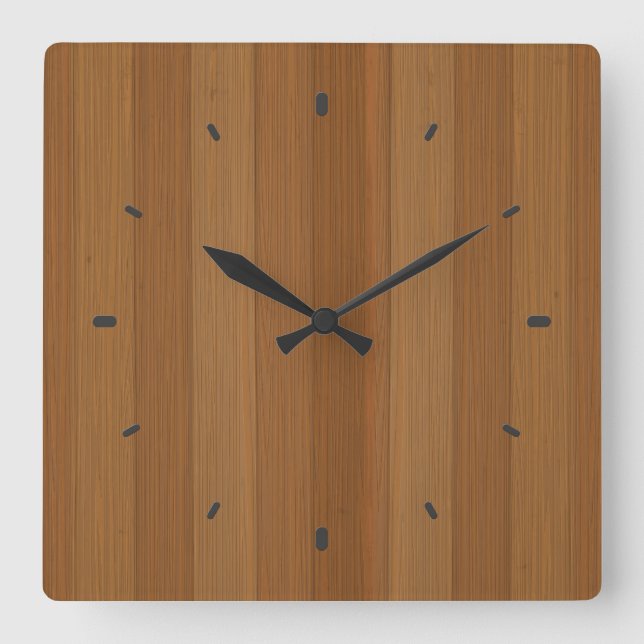 Blond Falsch Wood Planks Pattern Gold Accents Quadratische Wanduhr (Vorderseite)