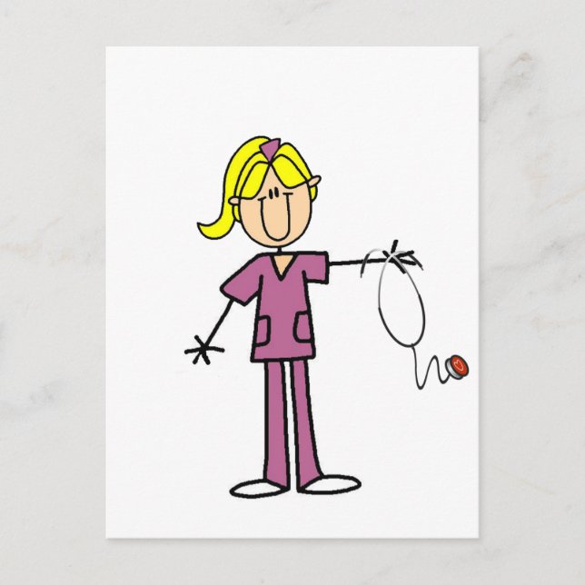 Blond Female Stick Figure Nurse T-shirts Postkarte (Vorderseite)