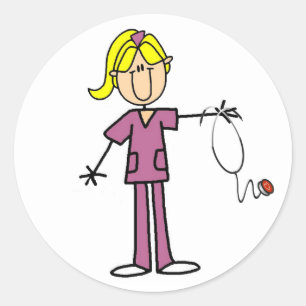 Blond Female Strichmännchen Nurse Runder Aufkleber