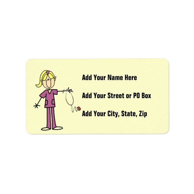 Blond Female Strichmännchen Nurse T - Shirt Adressaufkleber (Vorne)