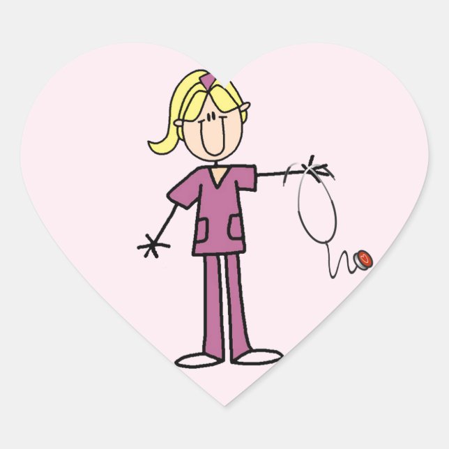 Blond Female Strichmännchen Nurse T - Shirt Herz-Aufkleber (Vorderseite)