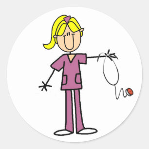 Blond Female Strichmännchen Nurse T - Shirt Runder Aufkleber