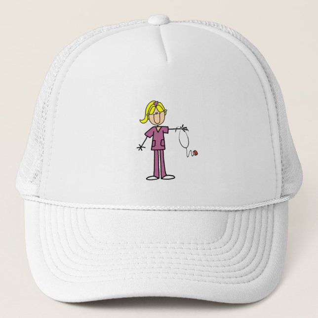 Blond Female Strichmännchen Nurse T - Shirt Truckerkappe (Vorderseite)