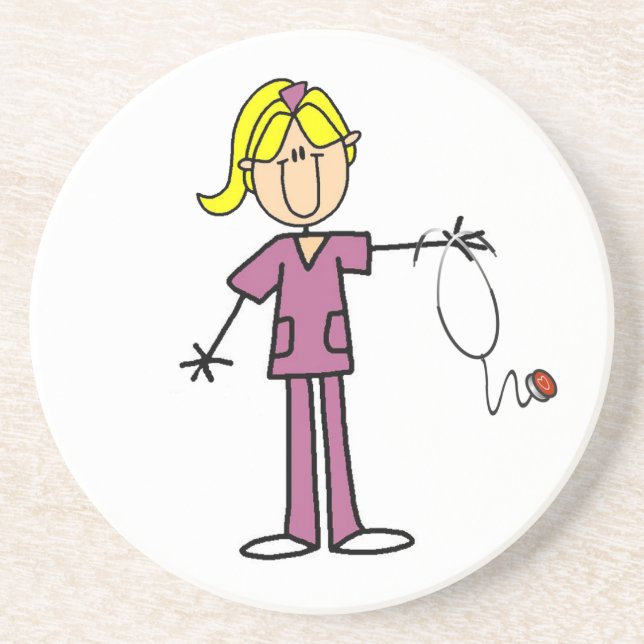 Blond Female Strichmännchen Nurse T - Shirt Untersetzer (Vorne)
