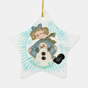 Blond Girl and Snowman Keepake Ornament