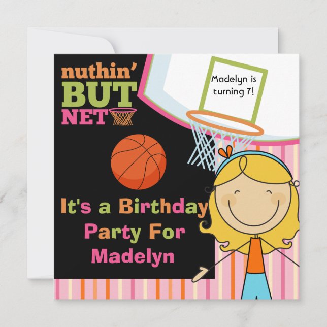 Blond Girl Basketball zum Geburtstag Einladung (Vorderseite)