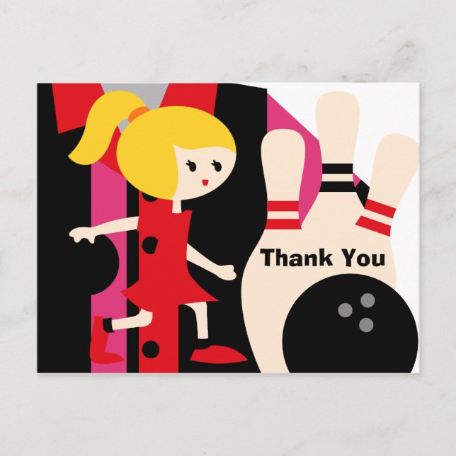 Blond Girl Bowling Birthday Merci Carte postale (Devant)