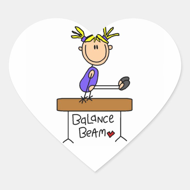 Blond Girl Gymnast auf Balance Beam Herz-Aufkleber (Vorderseite)