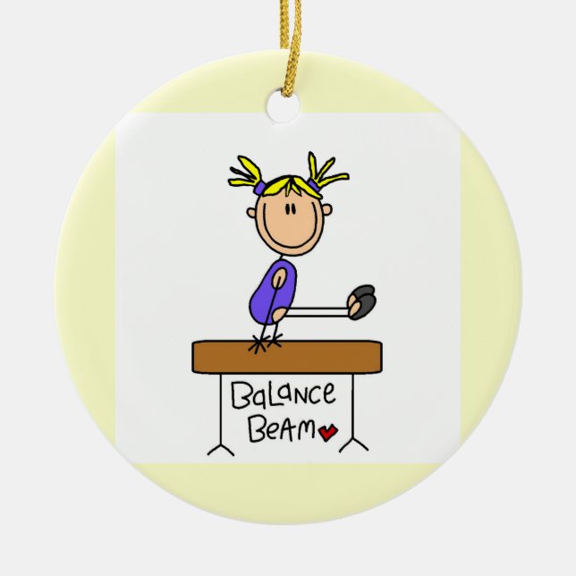 Blond Girl Gymnast auf Balancebaum Keramikornament (Vorne)