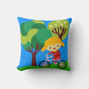 Blond Girl on Bicycle Kissen