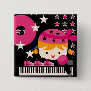 Blond Girl Rock Star Party Birthday Button