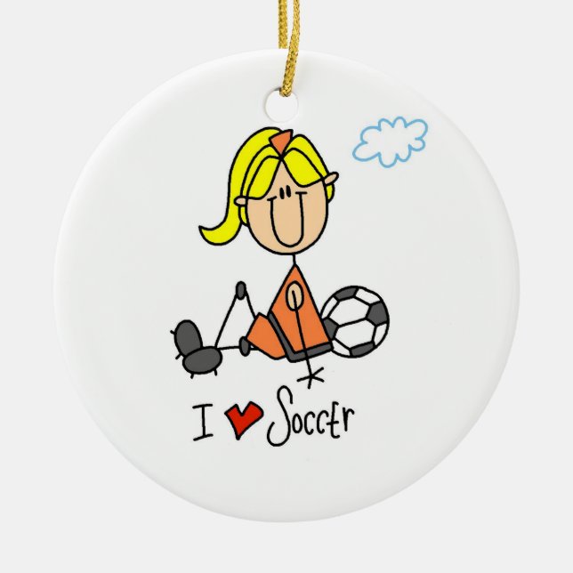Blond Girl Strichmännchen I Liebe Fußballgeschenke Keramik Ornament (Vorne)