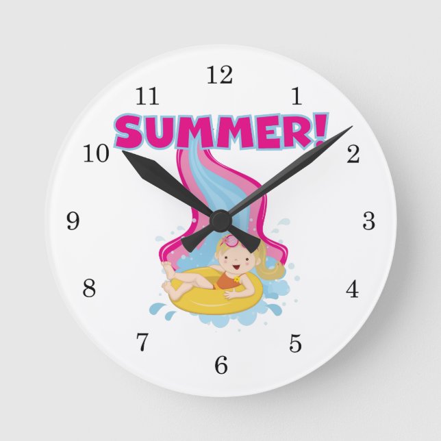Blond Girl Summer Runde Wanduhr (Vorderseite)