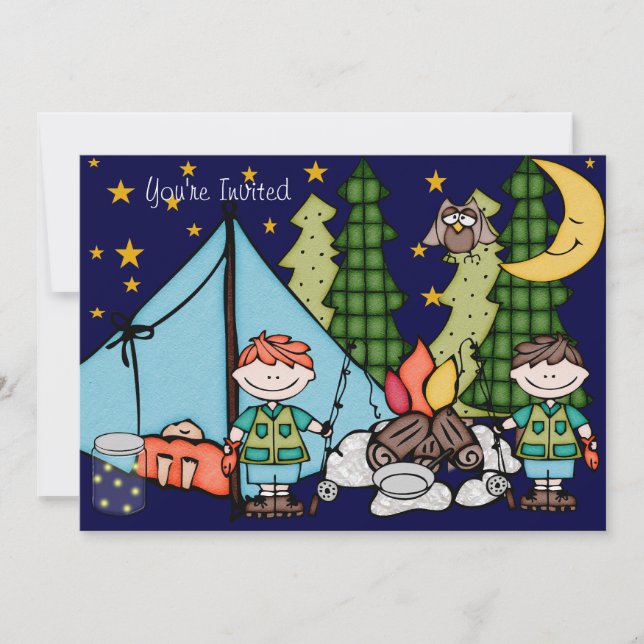 Blond Hair Boy Camping Anniversaire 5x7 Invitation (Devant)