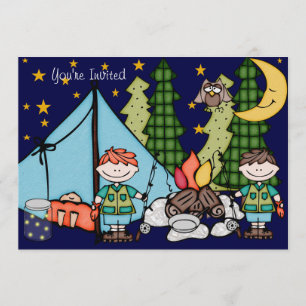 Blond Hair Boy Camping Anniversaire 5x7 Invitation