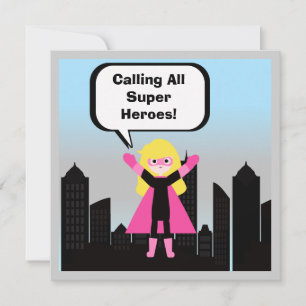 Blond Hair Girl Super Hero Invitation Anniversaire
