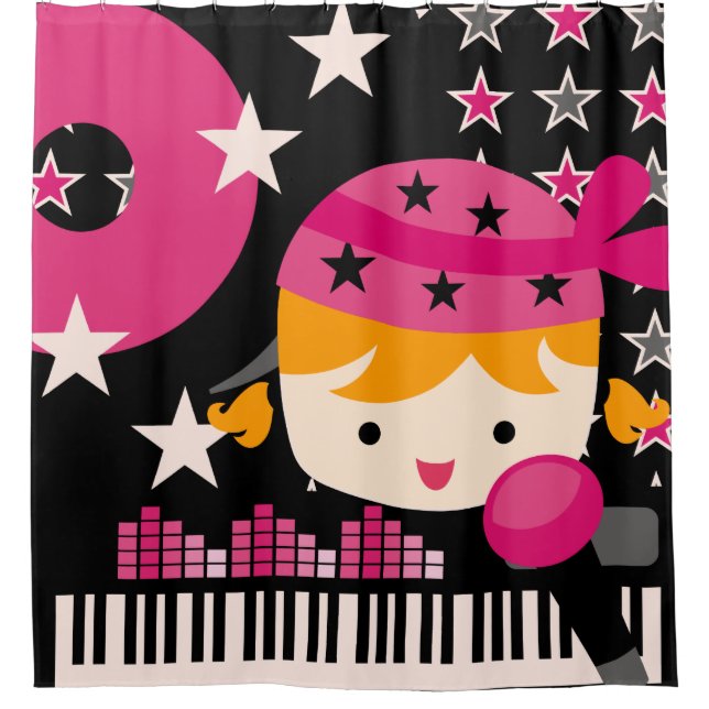 Blond Haired Girl Rock Star Musik Karaoke Duschvorhang (Vorderseite)