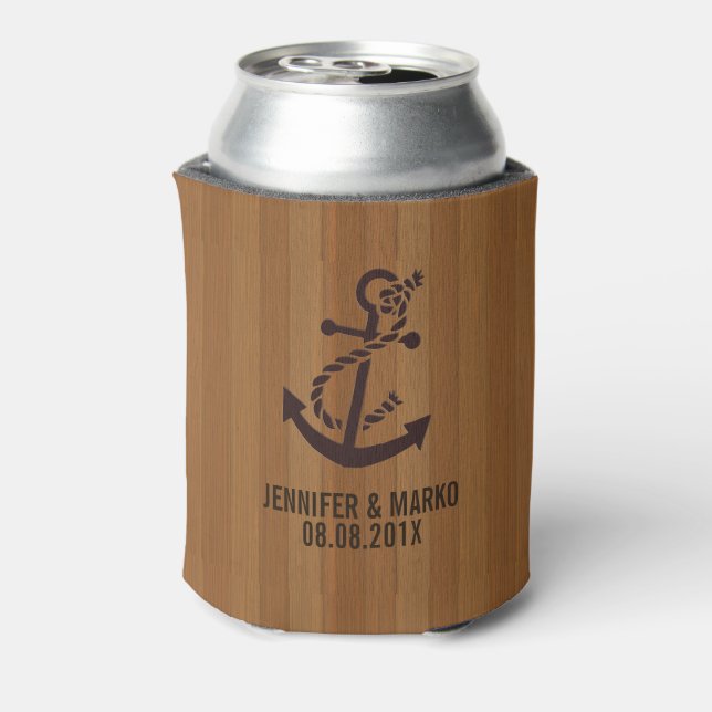 Blond-Imitate Holzstreifen Nautical Anker Dosenkühler (Kanne Rückseite)