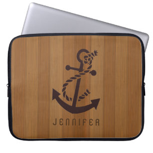 Blond Imitats Wood & Brown Nautical Anchor Laptopschutzhülle