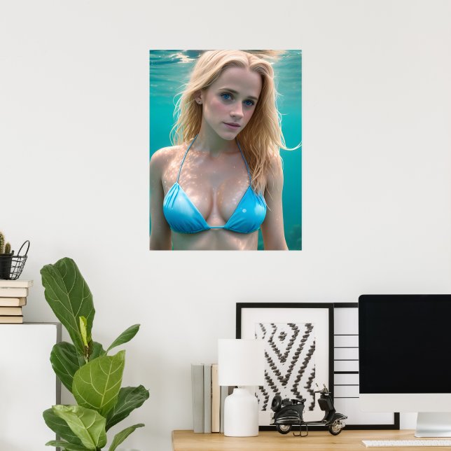 Blond in einem Bikini-Unterwasser-Foto Poster (Heimbüro)