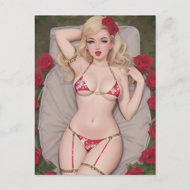 Blond in einer roten Bikini-Postkarte Postkarte (Vorderseite)