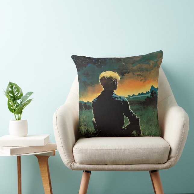 Blond Man in Field | Dunkle Nacht Fantasy Art Kissen (Stuhl )