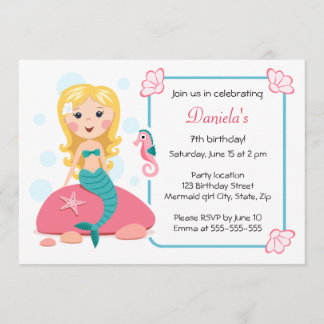 Blond mermaid fille mignonne invitation à l'annive