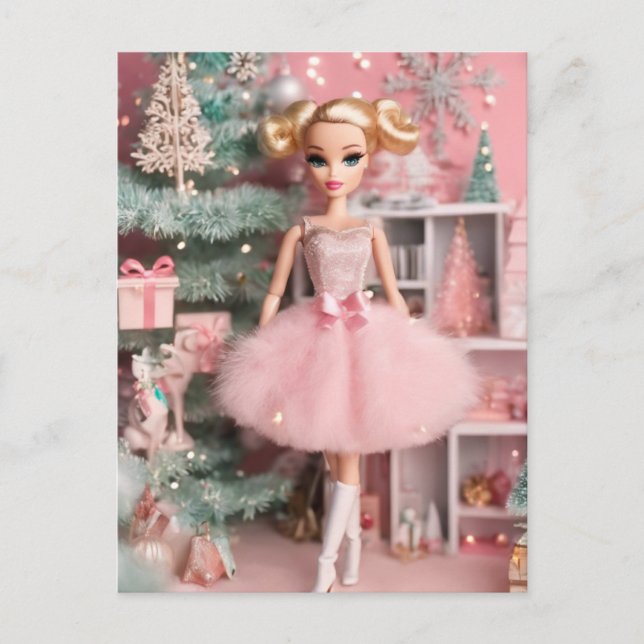 Blond Pastel Retro Christmas Doll Postkarte (Vorderseite)