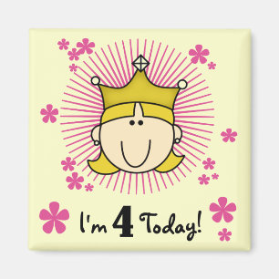 Blond Princess 4. Geburtstagstorte und Geschenke Magnet