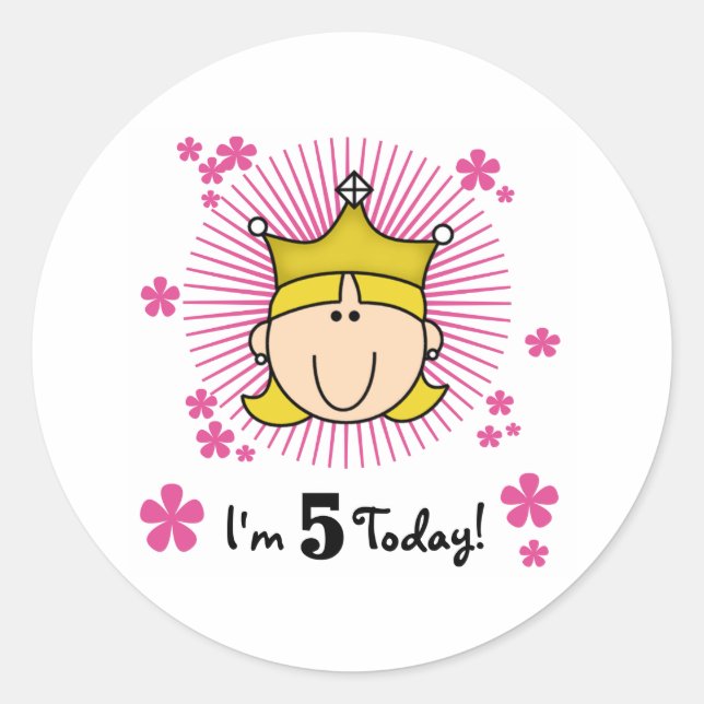 Blond Princess 5. Geburtstag Runder Aufkleber (Vorderseite)