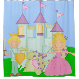Blond Princess, Prince, Dragon, Castle Fairytale Duschvorhang
