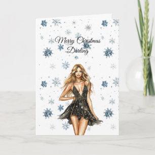 Blond schwarze Schneeflocken Weihnachten Karte