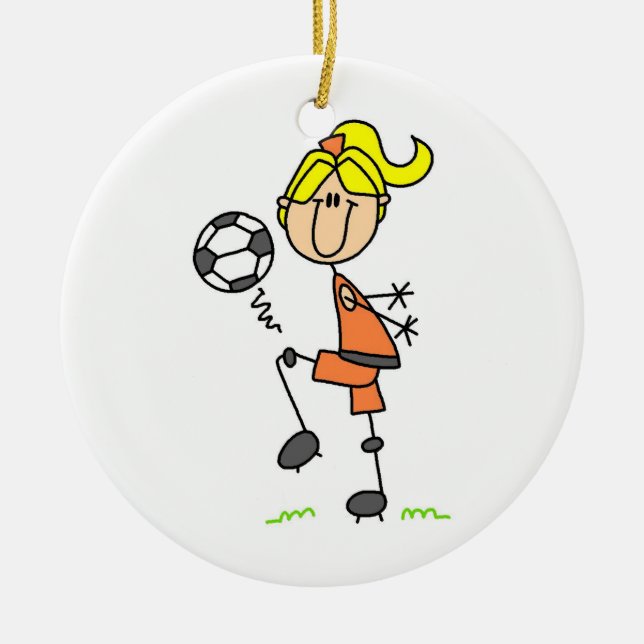 Blond Strichmännchen Soccer Player Girl Geschenke Keramik Ornament (Vorne)