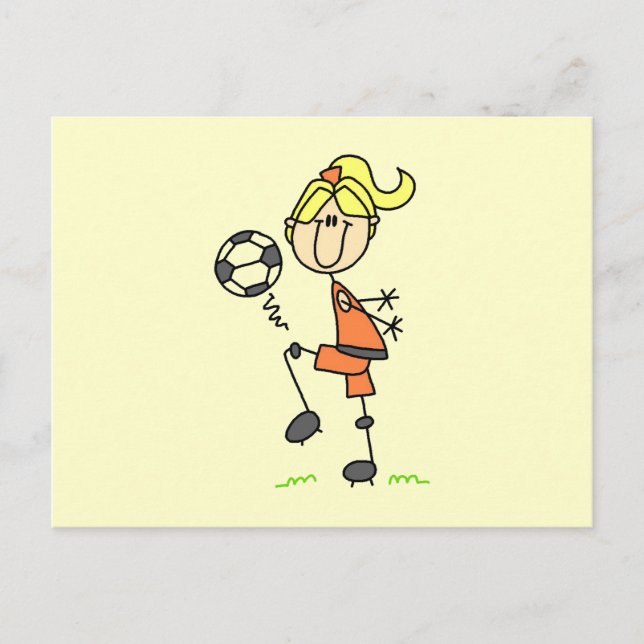 Blond Strichmännchen Soccer Player Girls Postkarte (Vorderseite)