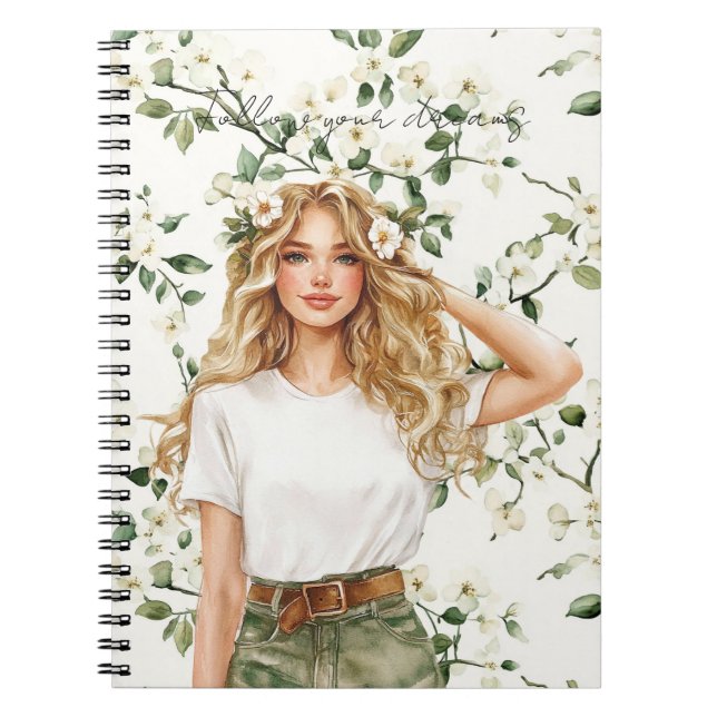 Blond trug Blumen im Haar   Notizblock (Vorderseite)