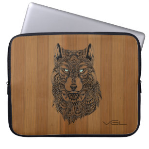 Blond Wood & Black Wolf Head Illustration Laptopschutzhülle