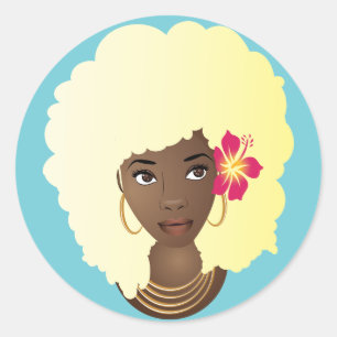 Blonde Afro, Blume in ihren Haarklebern Runder Aufkleber