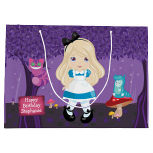 Blonde Alice mit Cheshire Katze Große Geschenktas Geschenktüte