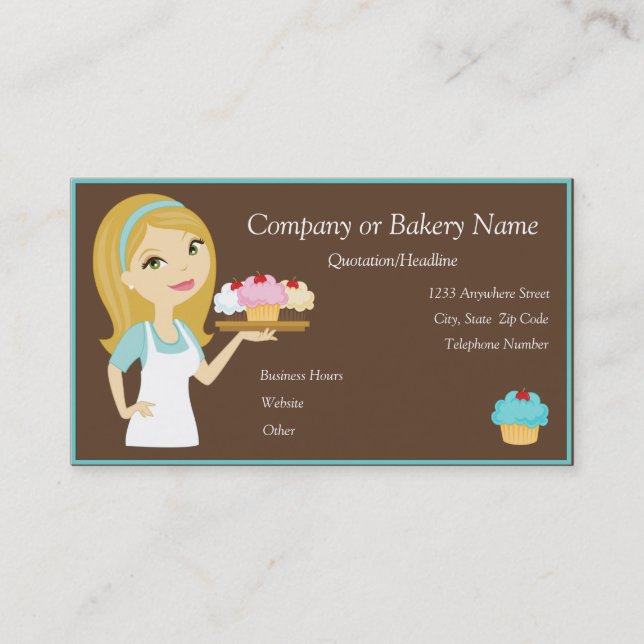 Blonde/Aqua Cupcake Baker/Bakery Business Card Visitenkarte (Vorderseite)