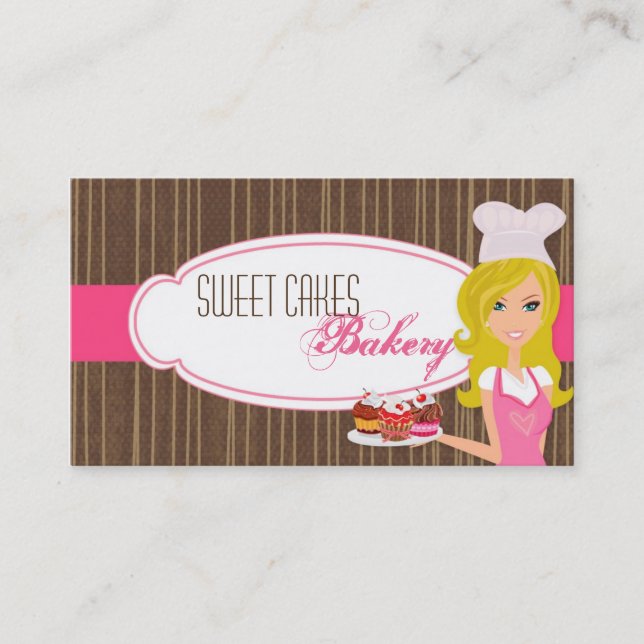 Blonde auf rosa braune Baker Cup Cakes Business Ca Visitenkarte (Vorderseite)