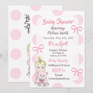 Blonde Baby Girl mit Teddy Bear Baby Showier Einladung
