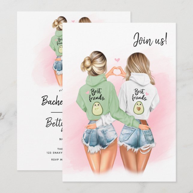 Blonde Bachelorette Einladung der besten Freunde (Vorne/Hinten)