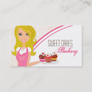 Blonde Bäckerin auf rosa braunen Cupcakes Visitenk Visitenkarte