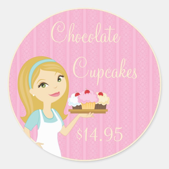 Blonde Baker Cupcake D12 Produktpreiskleber 5 Runder Aufkleber (Vorderseite)