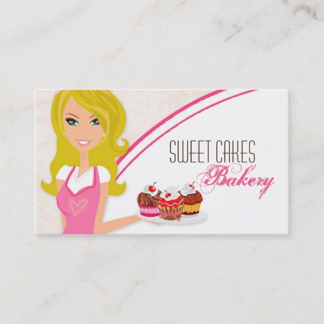 Blonde Baker sur Pink Brown Cakes Carte de visite (Devant)