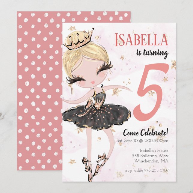 Blonde Ballerina Invitation de fête d'anniversaire (Devant / Derrière)