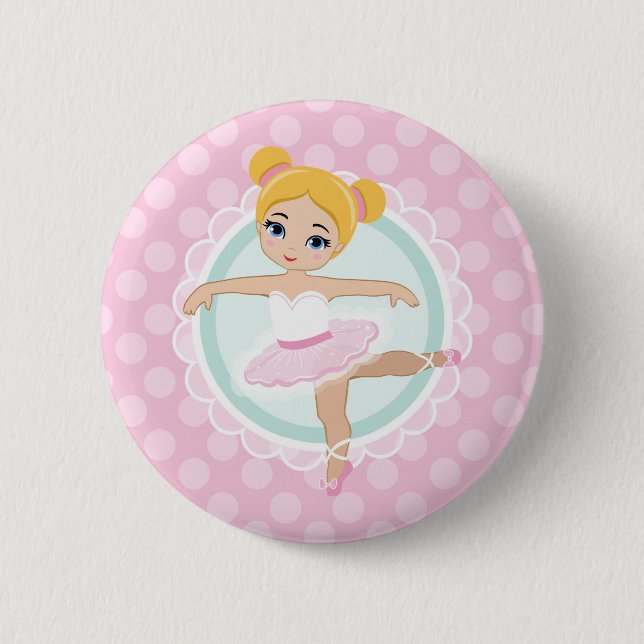 Blonde Ballerina - Pink Ballet Dancer Girl Button (Vorderseite)
